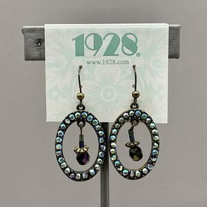 1928 Earrings Oval Dangle Beaded Crystal Multicolor Boho Jewelry Statement 2"